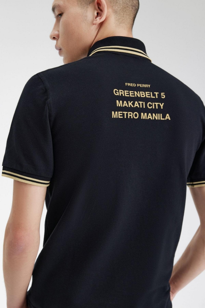 Black / Champagne / Champagne Fred Perry Makati M12 Men's Polo Shirts | QSGUV40656