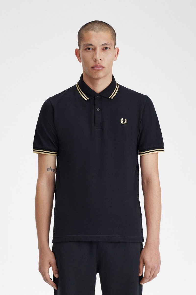 Black / Champagne / Champagne Fred Perry Makati M12 Men\'s Polo Shirts | QSGUV40656