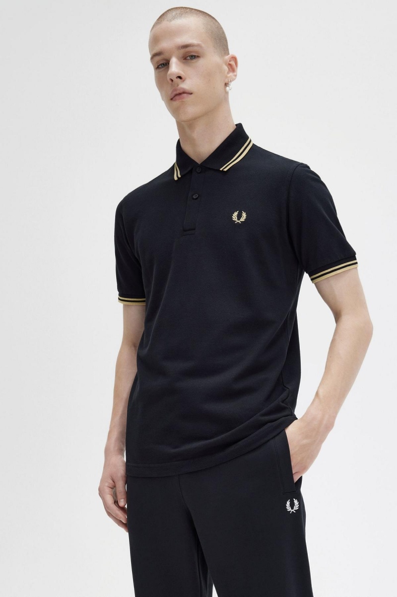 Black / Champagne / Champagne Fred Perry M12 Men's Polo Shirts | TSGPQ80476