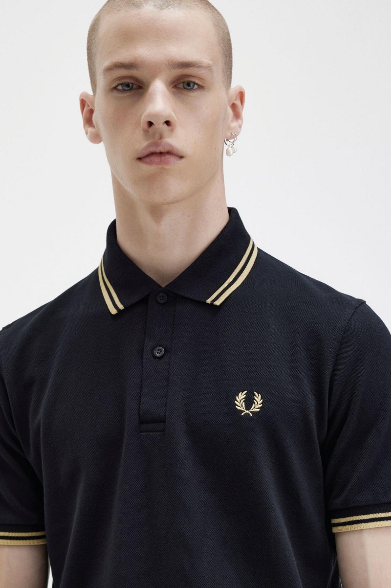 Black / Champagne / Champagne Fred Perry M12 Men's Polo Shirts | TSGPQ80476