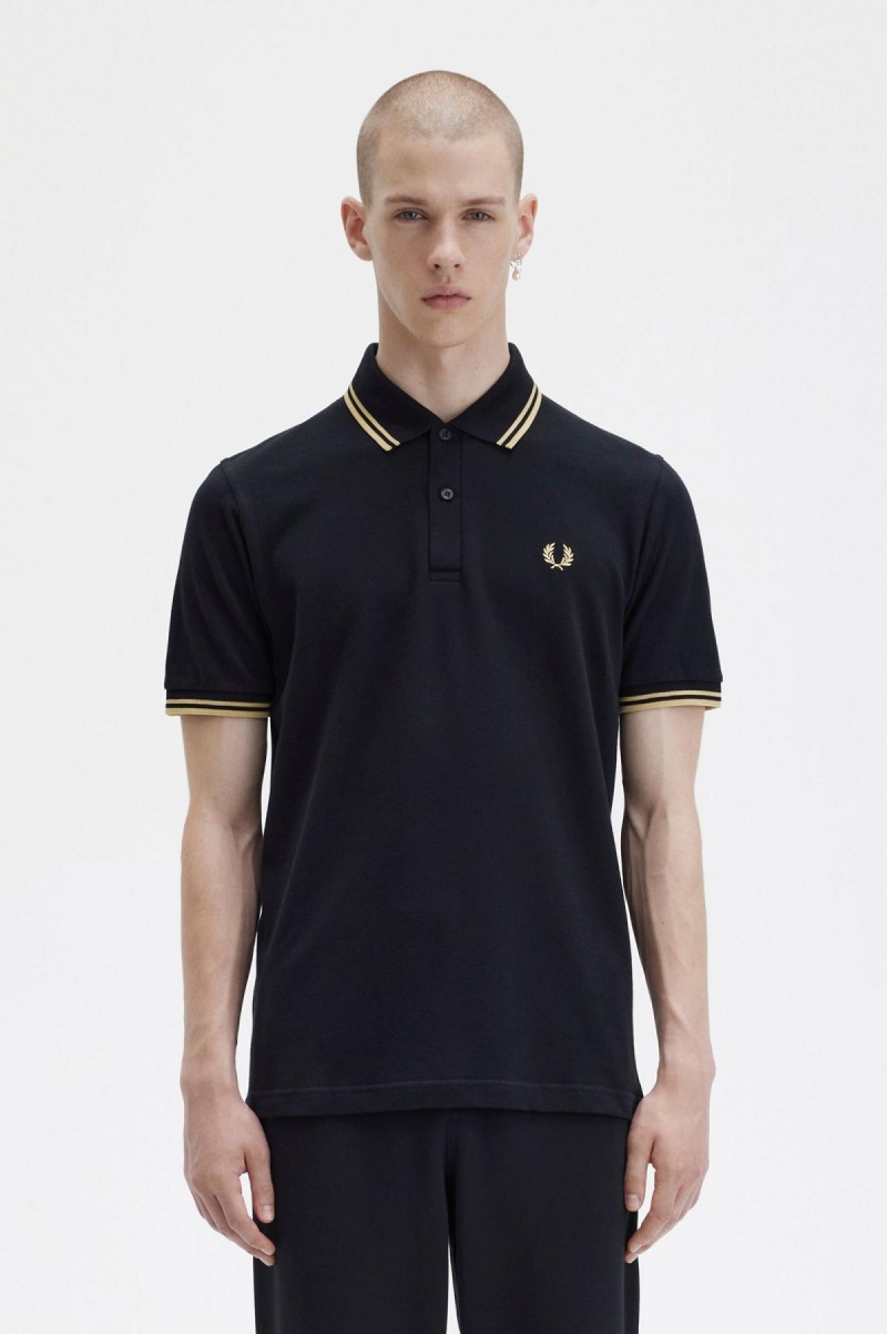 Black / Champagne / Champagne Fred Perry M12 Men\'s Polo Shirts | TSGPQ80476