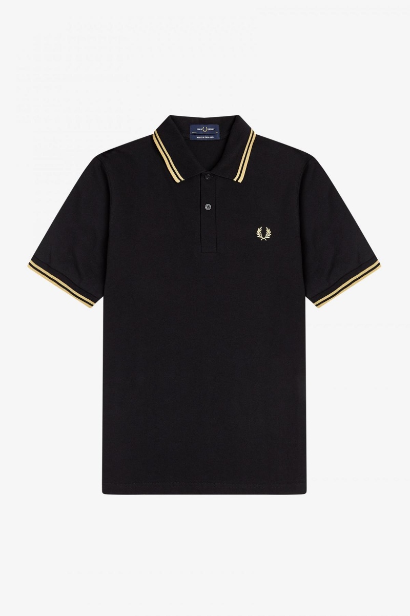 Black / Champagne / Champagne Fred Perry Makati M12 Men's Fred Perry Shirt | QSGWA55263