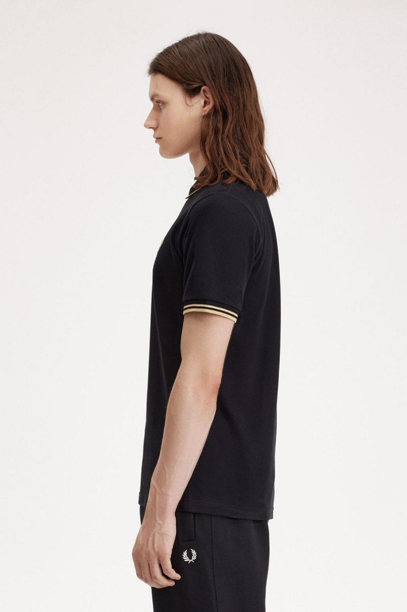 Black / Champagne / Champagne Fred Perry Osaka M12 Men's Polo Shirts | SGNZX47540