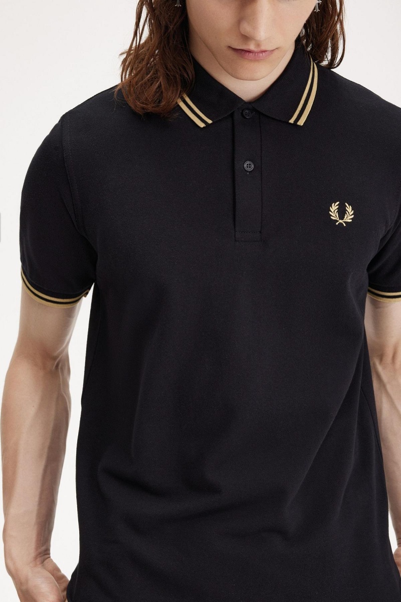 Black / Champagne / Champagne Fred Perry Osaka M12 Men's Polo Shirts | SGNZX47540