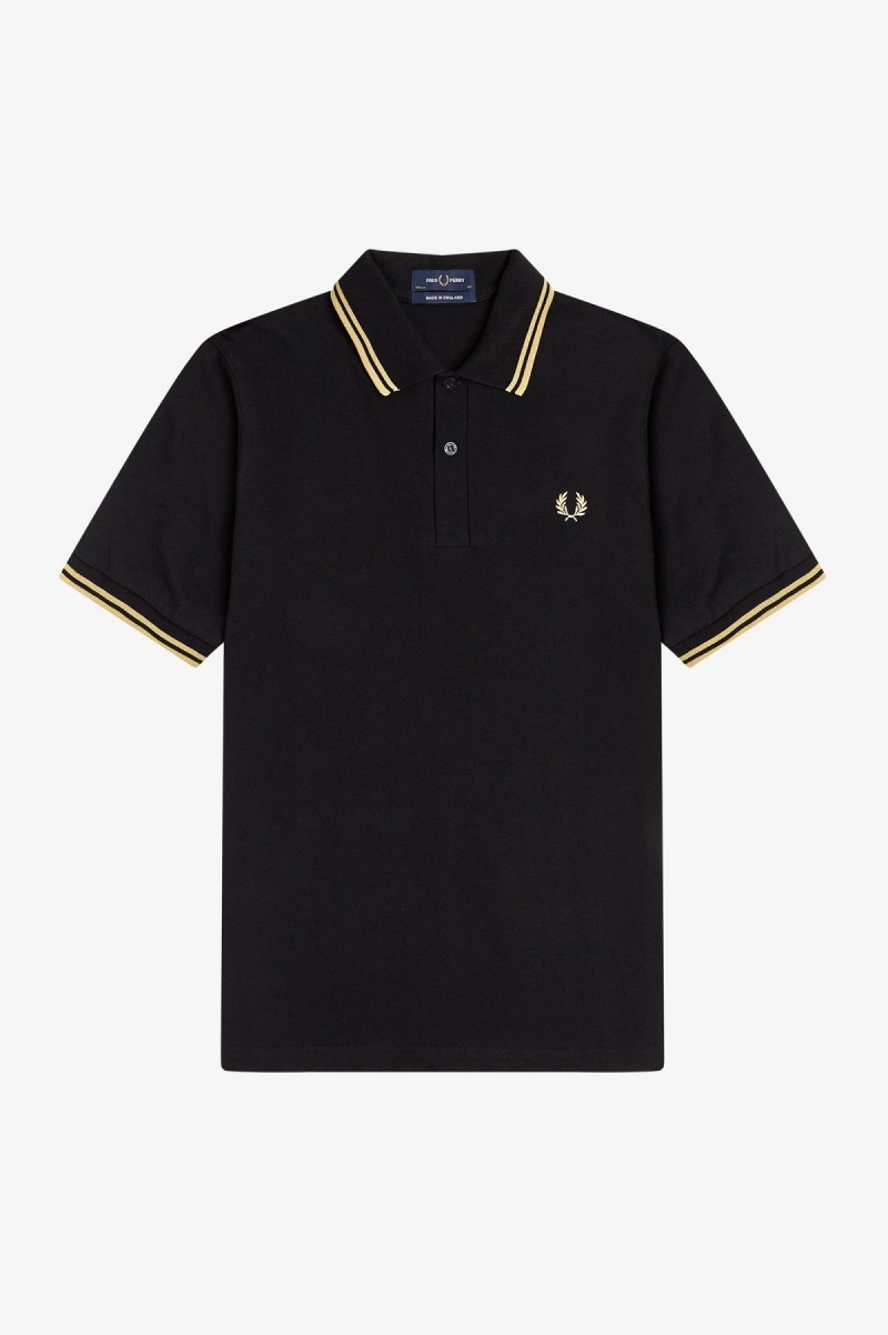 Black / Champagne / Champagne Fred Perry Osaka M12 Men's Fred Perry Shirt | SGZDE70664