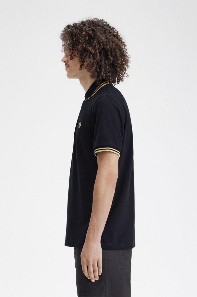 Black / Champagne / Champagne Fred Perry Shanghai M12 Men's Polo Shirts | YSGGT65590