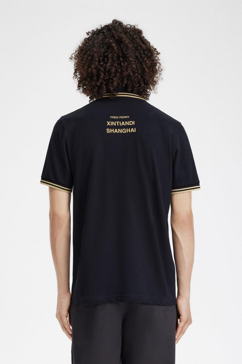 Black / Champagne / Champagne Fred Perry Shanghai M12 Men's Polo Shirts | YSGGT65590