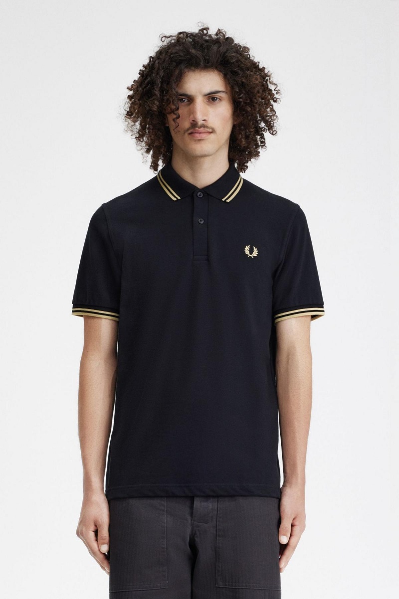 Black / Champagne / Champagne Fred Perry Shanghai M12 Men\'s Polo Shirts | YSGGT65590