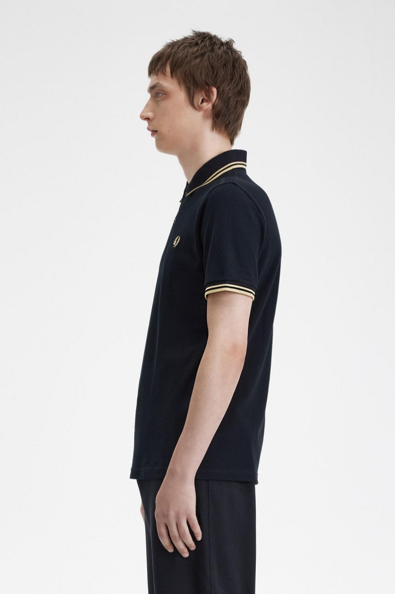 Black / Champagne / Champagne Fred Perry Tokyo M12 Men's Polo Shirts | ASGDF81376