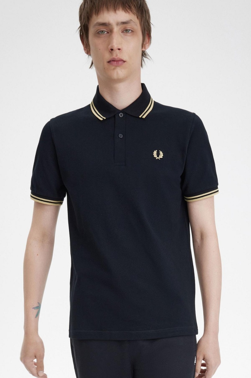 Black / Champagne / Champagne Fred Perry Tokyo M12 Men's Polo Shirts | ASGDF81376