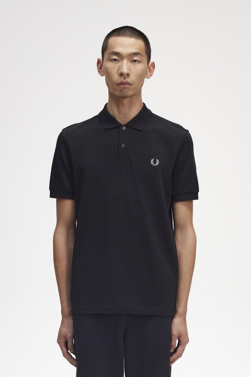 Black / Chrome Fred Perry M6000 Men's Fred Perry Shirt | YSGVQ89736