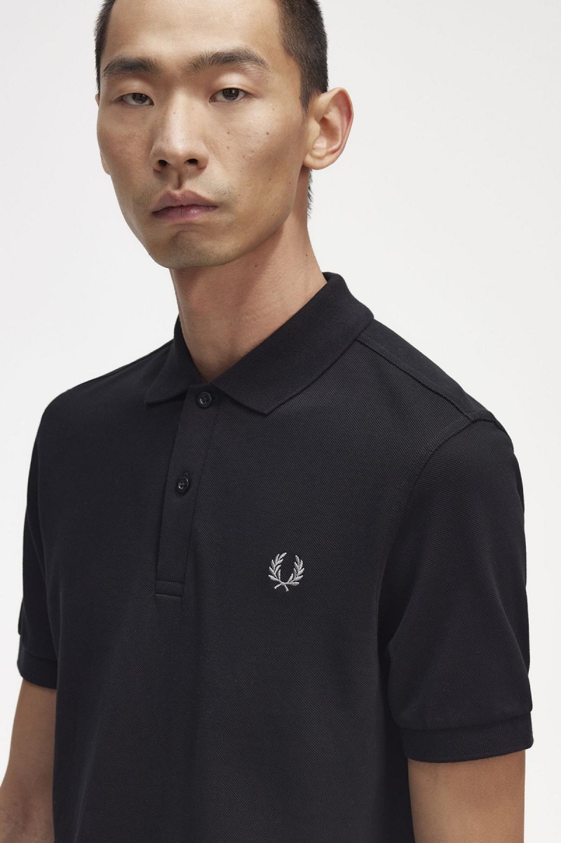 Black / Chrome Fred Perry M6000 Men's Polo Shirts | DSGKV71403