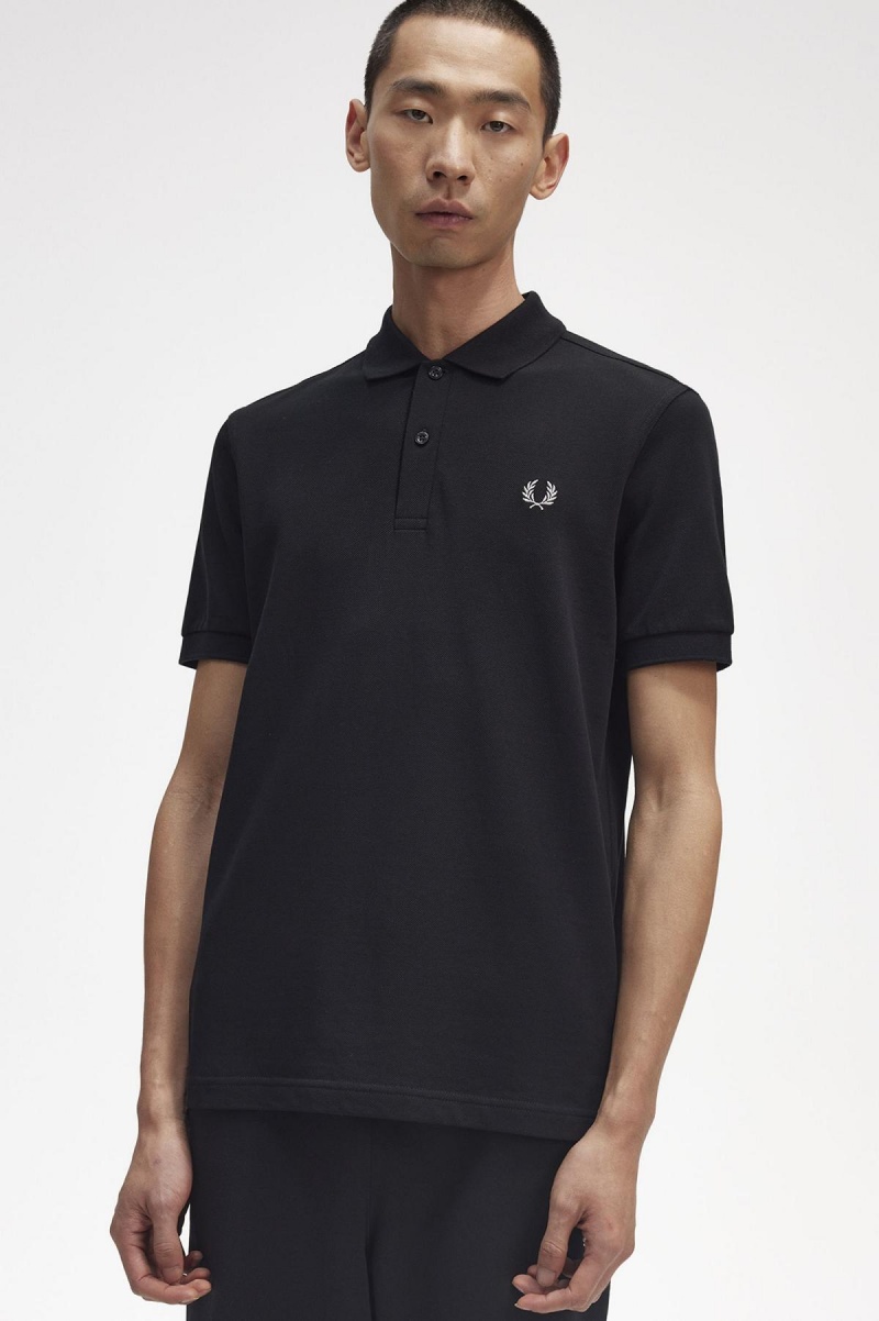 Black / Chrome Fred Perry M6000 Men's Polo Shirts | DSGKV71403