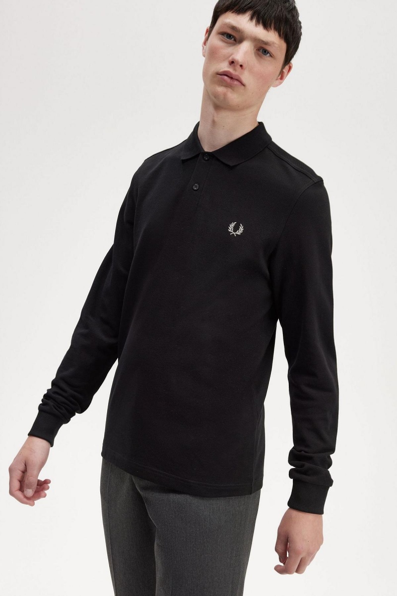 Black / Chrome Fred Perry M6006 Men's Polo Shirts | LSGSX46979