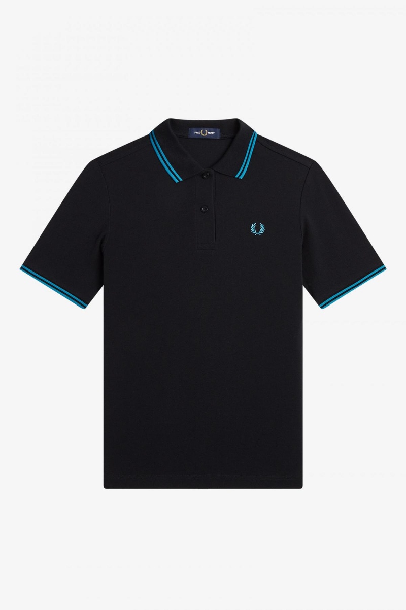 Black / Cyber Blue / Cyber Blue Fred Perry G3600 Women's Fred Perry Shirt | YSGVQ97950