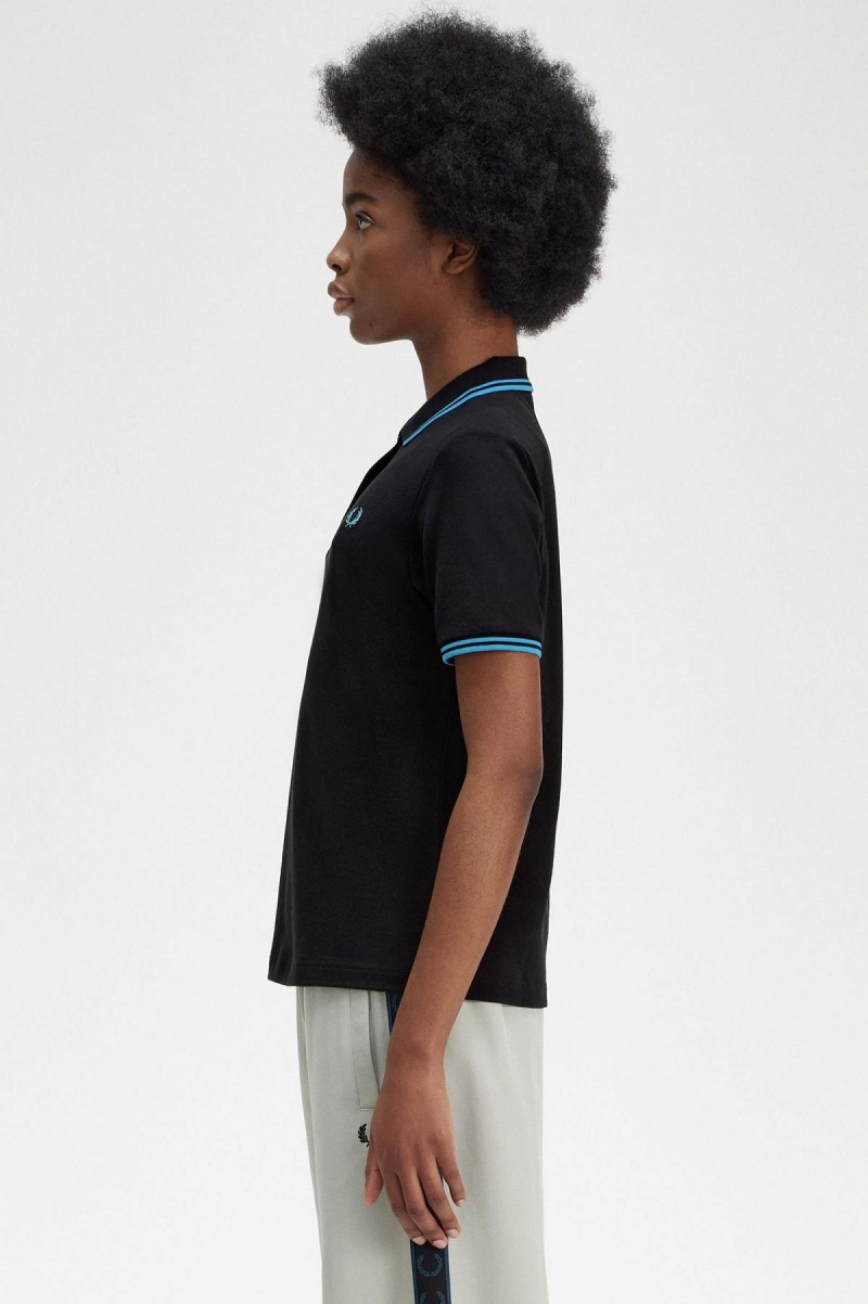 Black / Cyber Blue / Cyber Blue Fred Perry G3600 Women's Polo Shirts | SGDYB21830