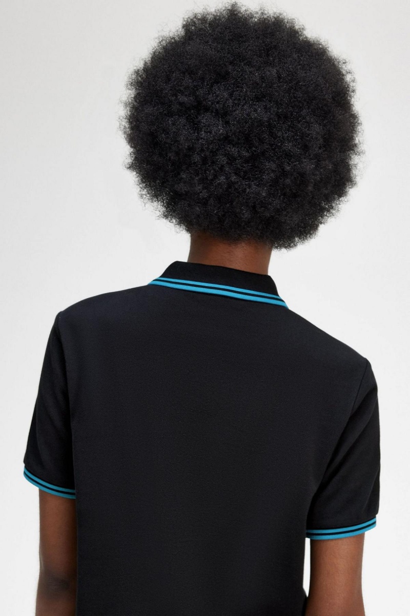 Black / Cyber Blue / Cyber Blue Fred Perry G3600 Women's Polo Shirts | SGDYB21830