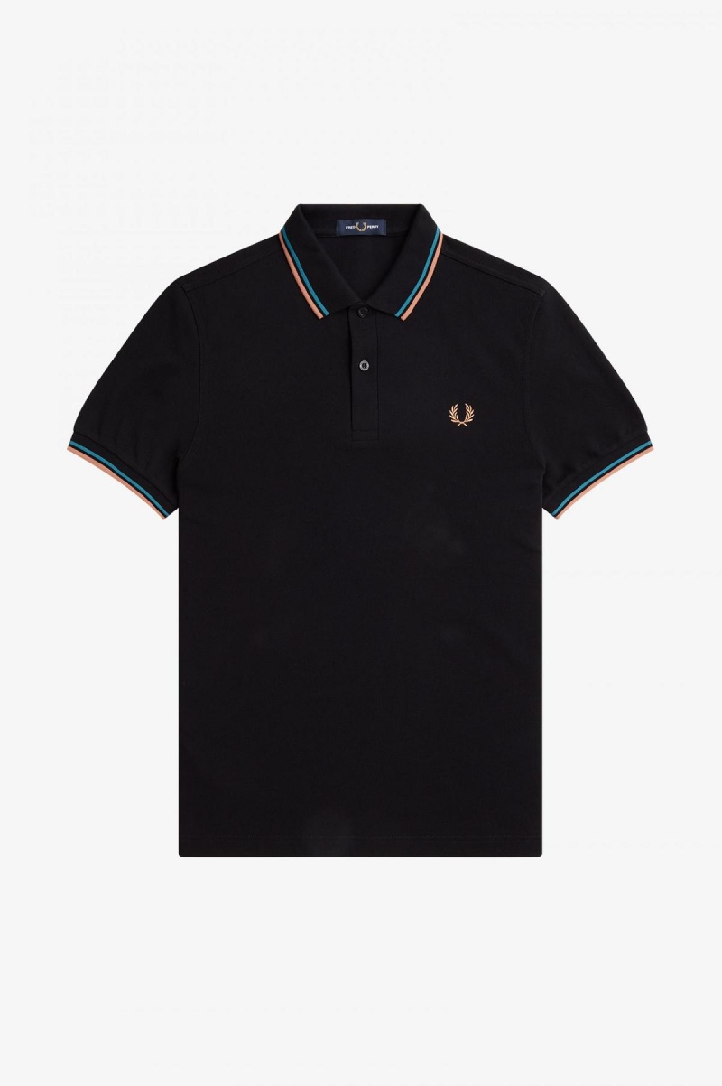 Black / Cyber Blue / Light Rust Fred Perry M3600 Men's Fred Perry Shirt | SGJZR37976