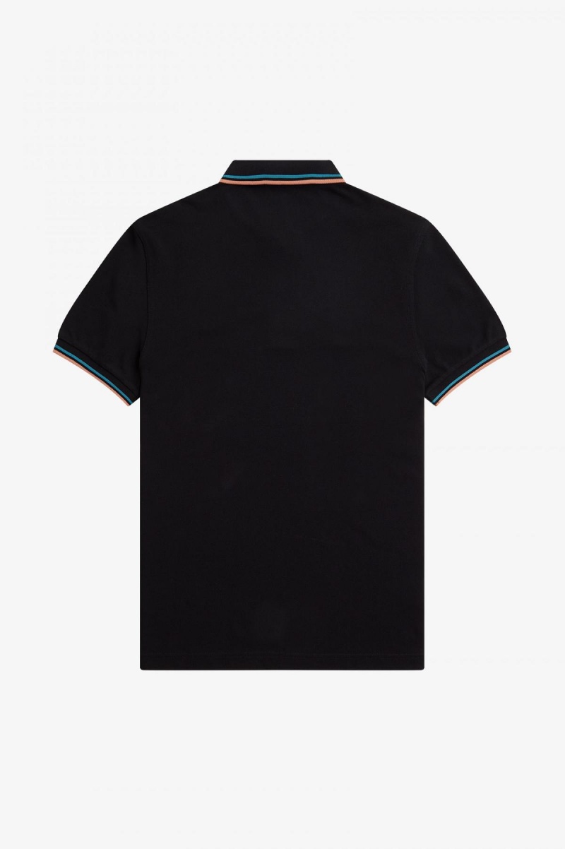 Black / Cyber Blue / Light Rust Fred Perry M3600 Men's Fred Perry Shirt | SGJZR37976