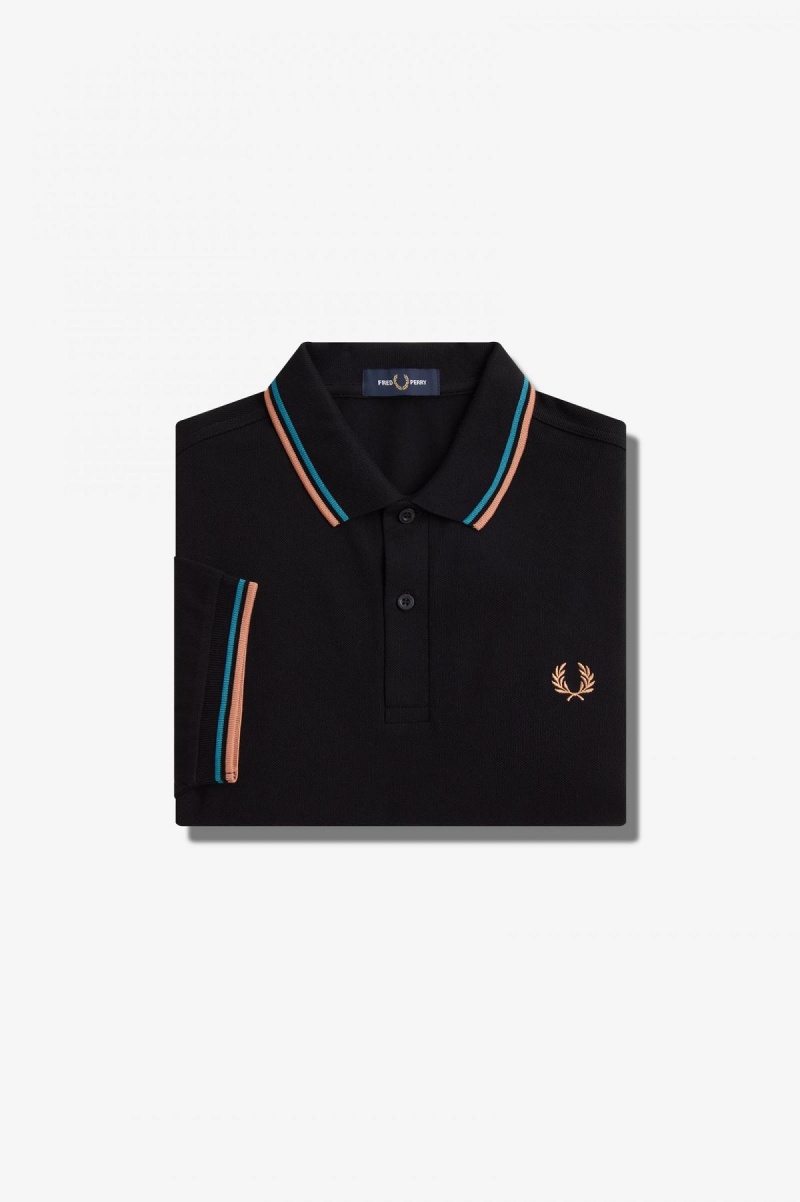 Black / Cyber Blue / Light Rust Fred Perry M3600 Men\'s Fred Perry Shirt | SGJZR37976