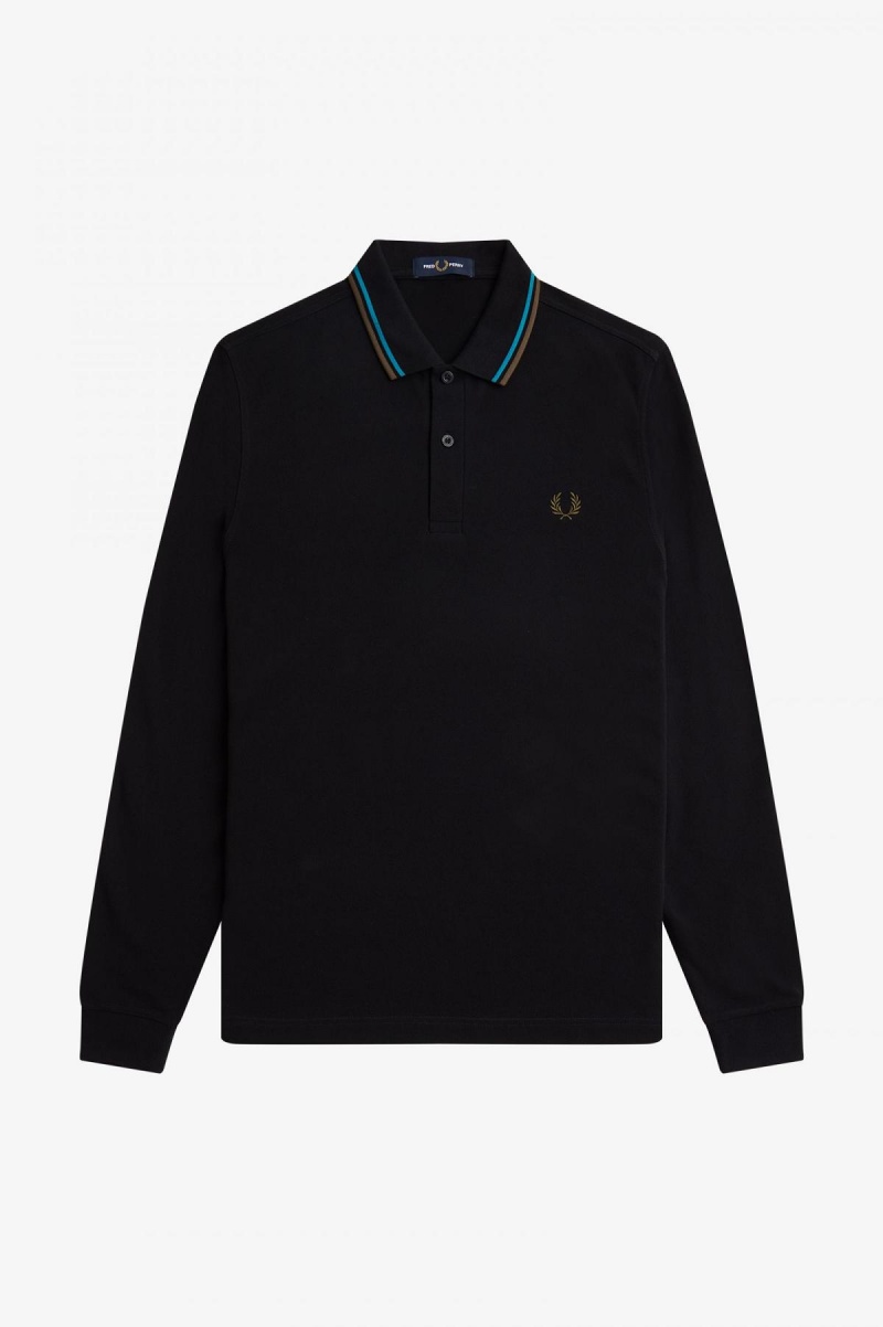 Black / Cyber Blue / Uniform Green Fred Perry M3636 Men's Fred Perry Shirt | QSGUV77979