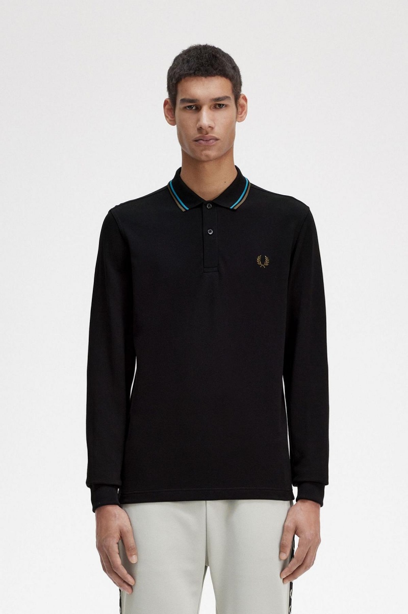 Black / Cyber Blue / Uniform Green Fred Perry M3636 Men's Fred Perry Shirt | QSGUV77979