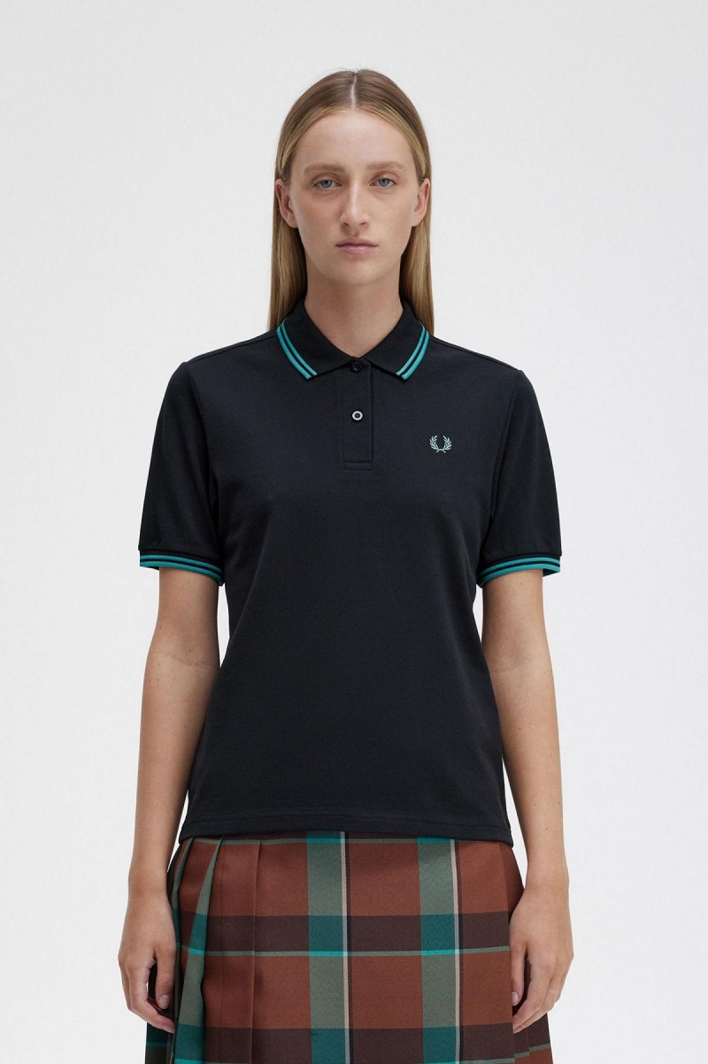 Black / Deep Mint / Deep Mint Fred Perry G3600 Women's Fred Perry Shirt | SGIIZ22641