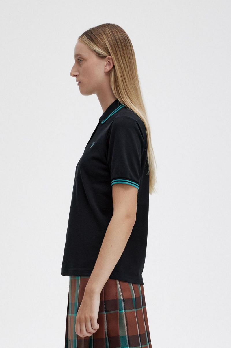 Black / Deep Mint / Deep Mint Fred Perry G3600 Women's Fred Perry Shirt | SGIIZ22641