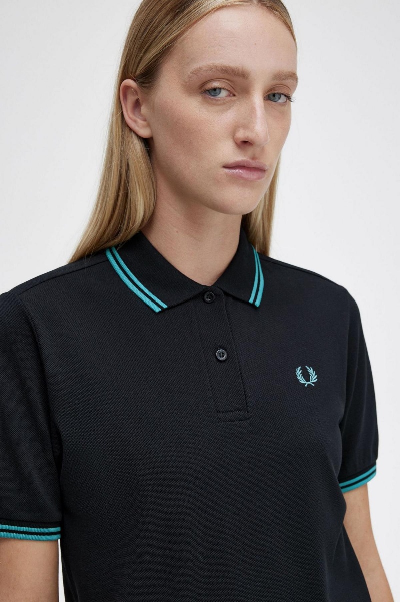 Black / Deep Mint / Deep Mint Fred Perry G3600 Women's Polo Shirts | FSGUI11217