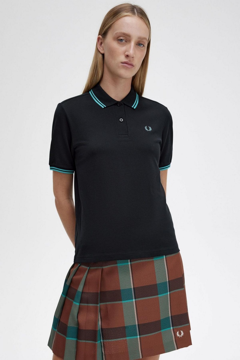 Black / Deep Mint / Deep Mint Fred Perry G3600 Women's Polo Shirts | FSGUI11217