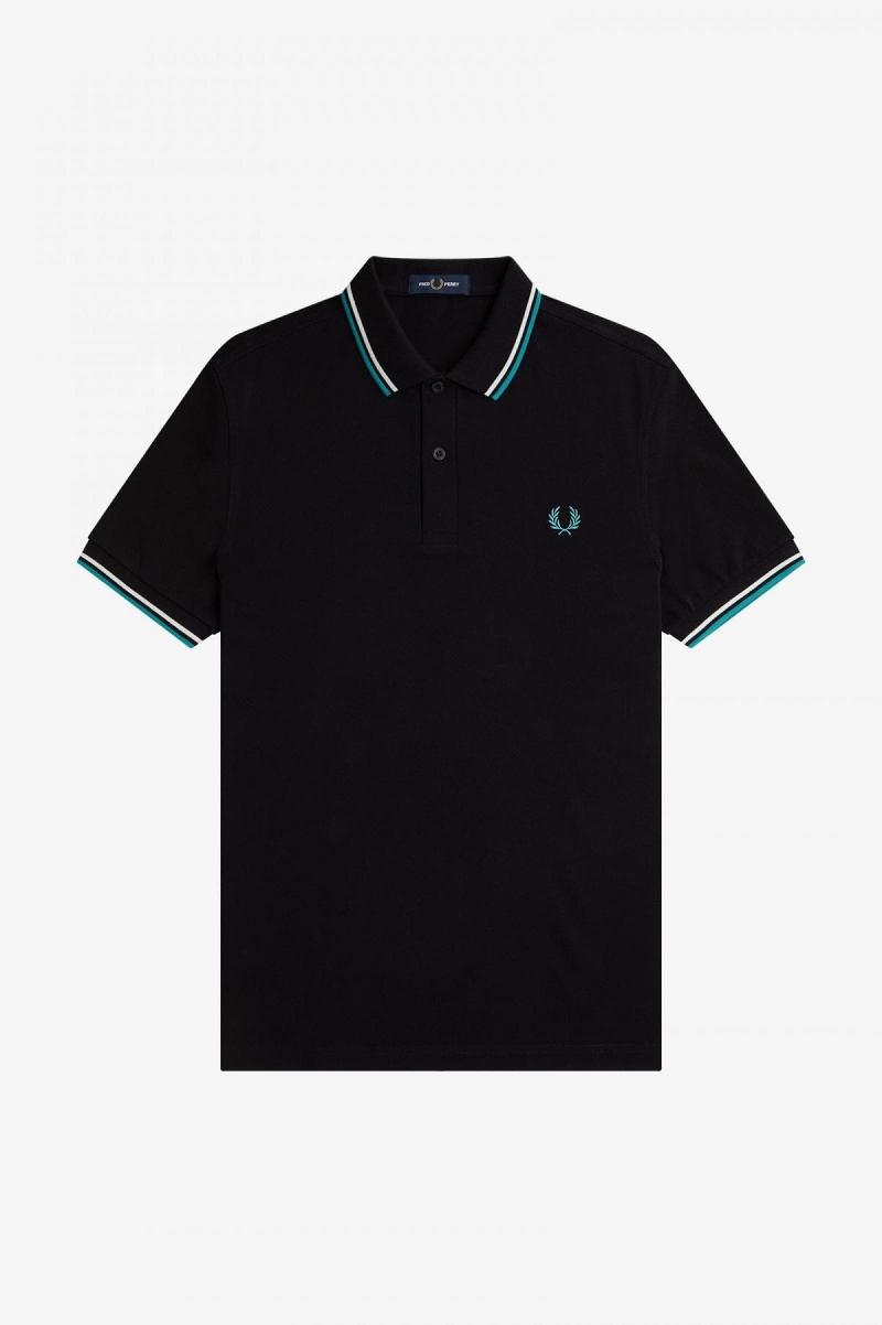 Black / Ecru / Deep Mint Fred Perry M3600 Men's Fred Perry Shirt | SGXBR35299