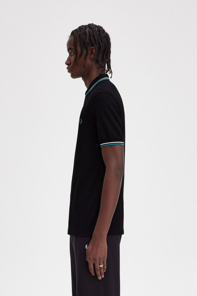 Black / Ecru / Deep Mint Fred Perry M3600 Men's Polo Shirts | SGZDE75757