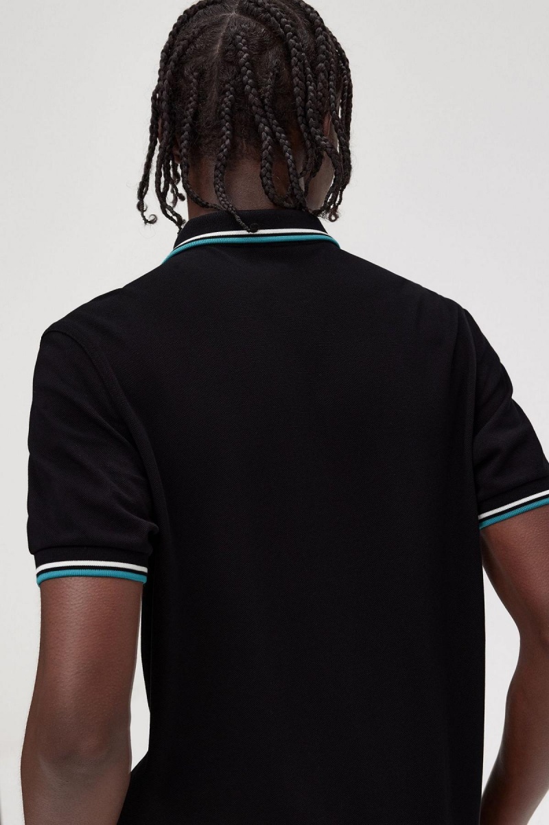 Black / Ecru / Deep Mint Fred Perry M3600 Men's Polo Shirts | SGZDE75757