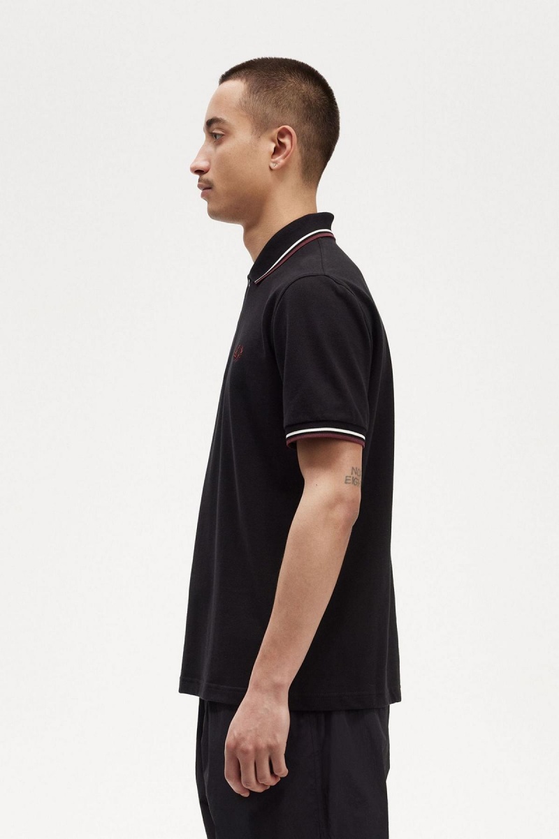 Black / Ecru / Oxblood Fred Perry M12 Men's Polo Shirts | ESGVG63506