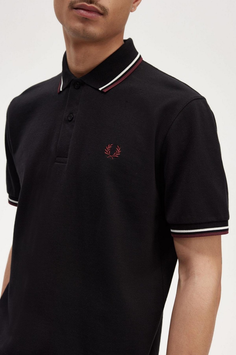 Black / Ecru / Oxblood Fred Perry M12 Men's Polo Shirts | ESGVG63506