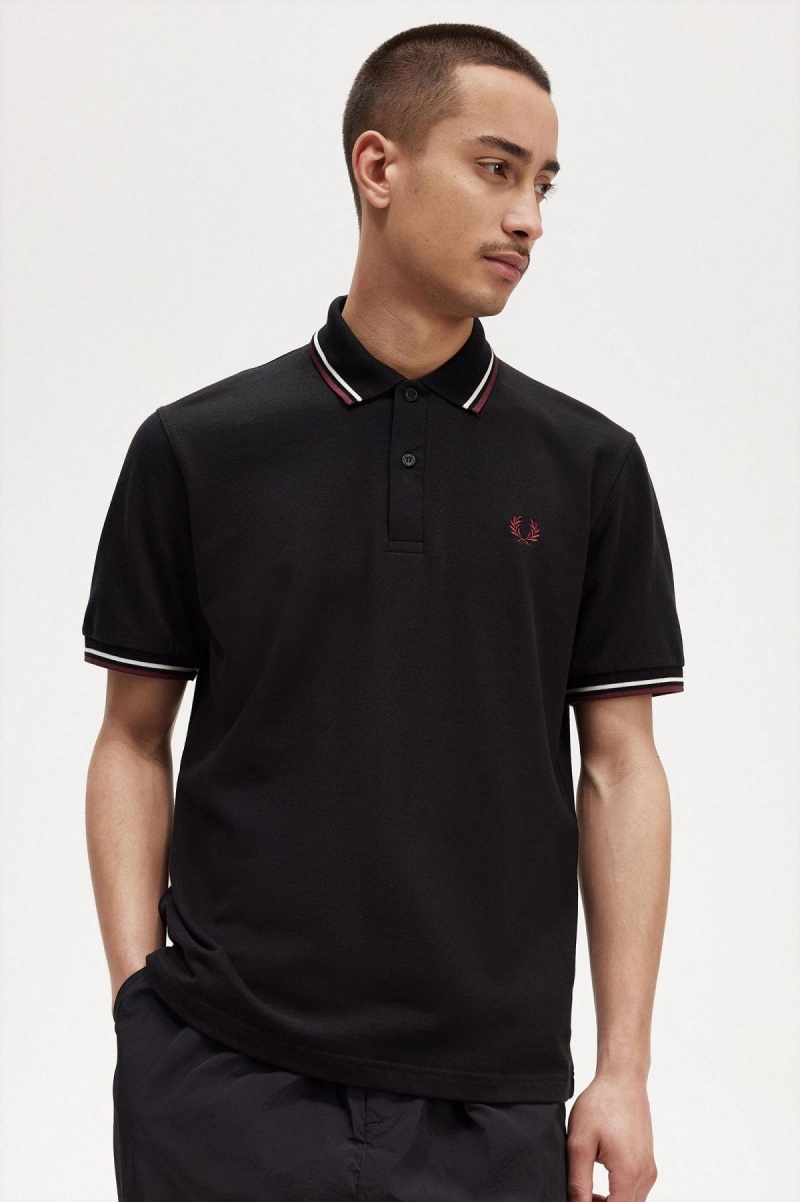 Black / Ecru / Oxblood Fred Perry M12 Men's Polo Shirts | ESGVG63506