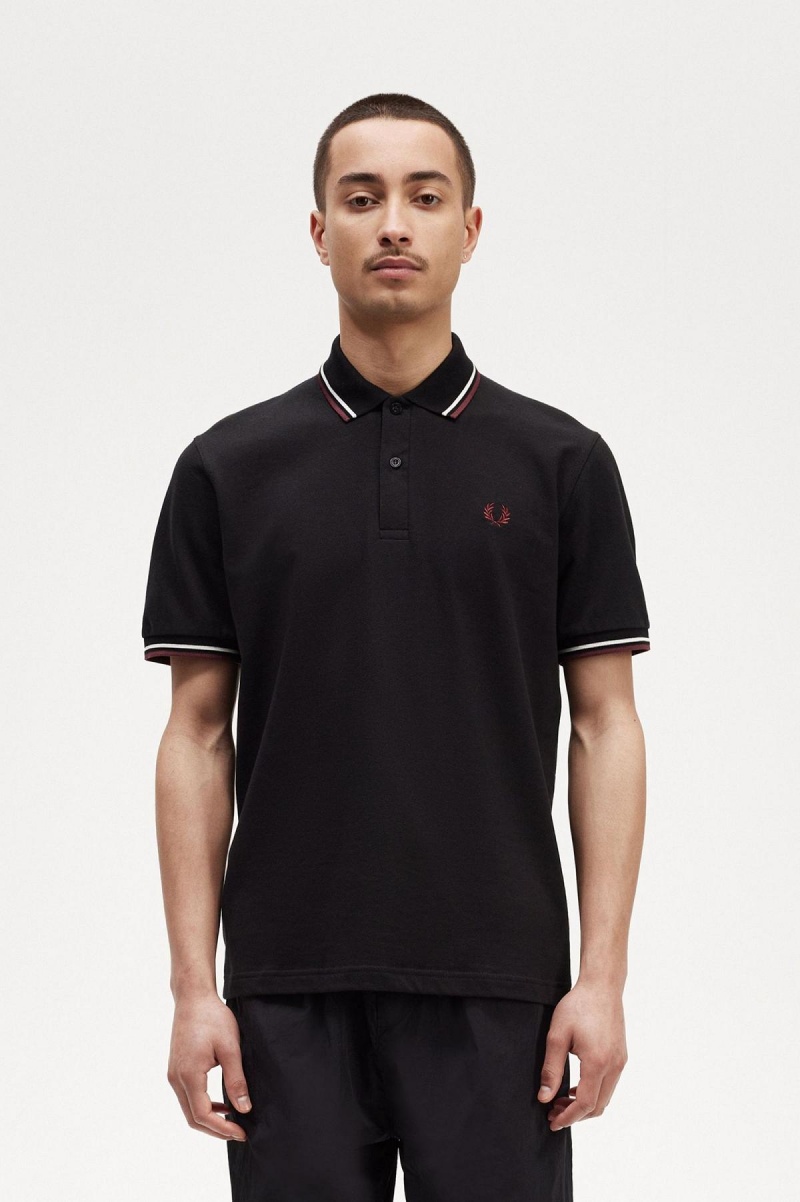 Black / Ecru / Oxblood Fred Perry M12 Men\'s Polo Shirts | ESGVG63506