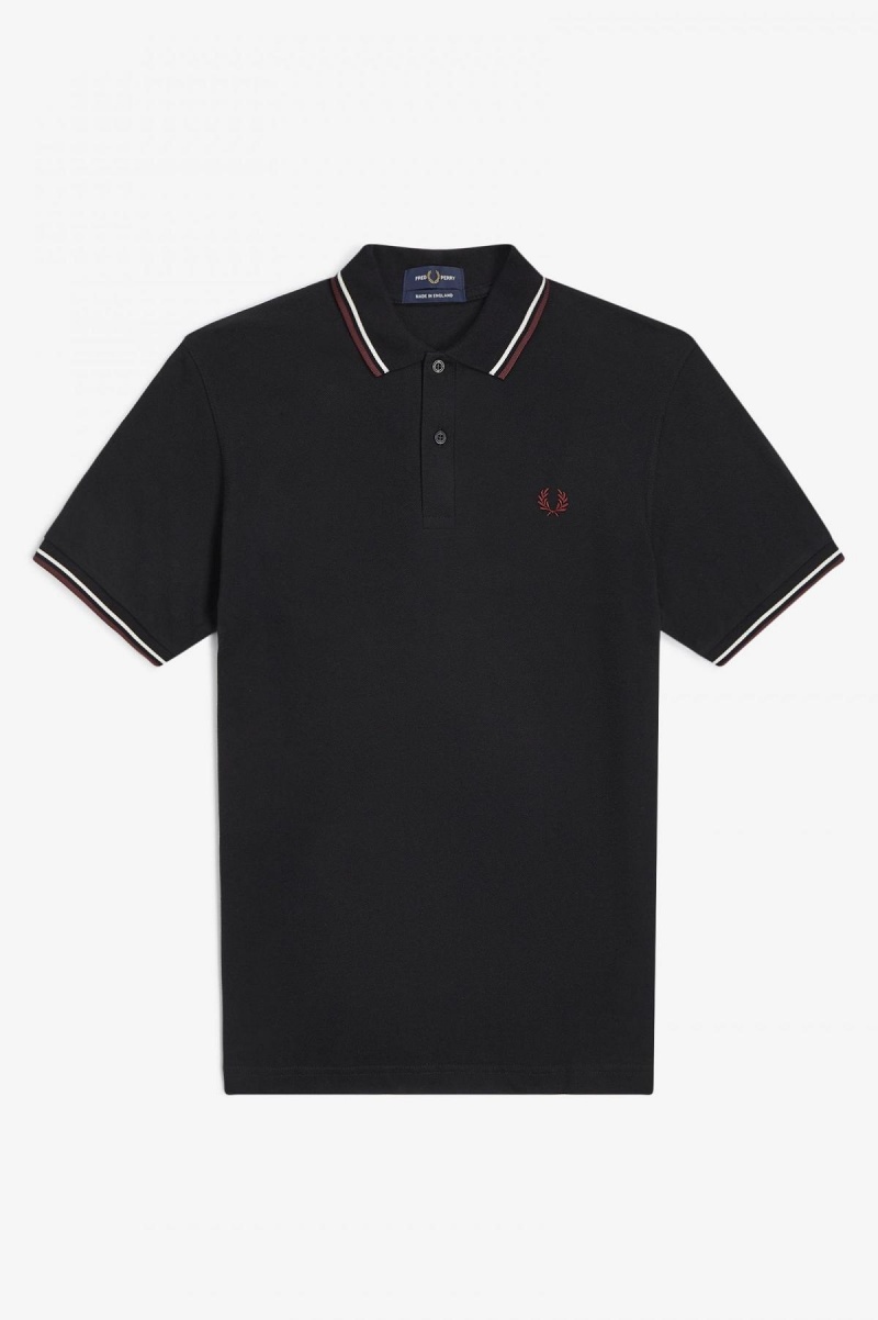 Black / Ecru / Oxblood Fred Perry M12 Men's Fred Perry Shirt | SGCIF97982