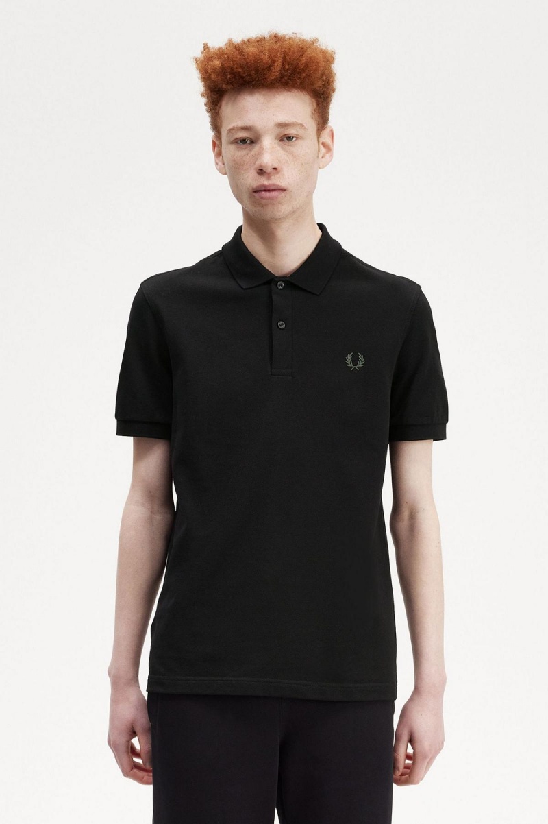 Black / Field Green Fred Perry M6000 Men\'s Polo Shirts | SGJKU33339