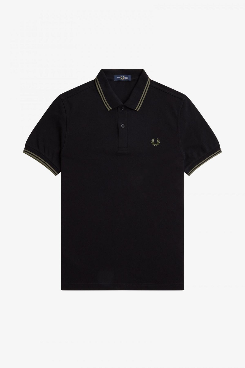 Black / Field Green / Field Green Fred Perry M3600 Men's Fred Perry Shirt | ASGDF30263