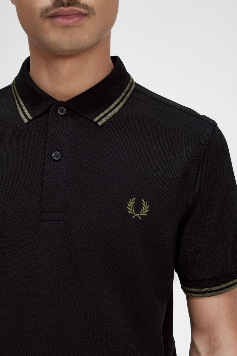 Black / Field Green / Field Green Fred Perry M3600 Men's Polo Shirts | SGXBR22962