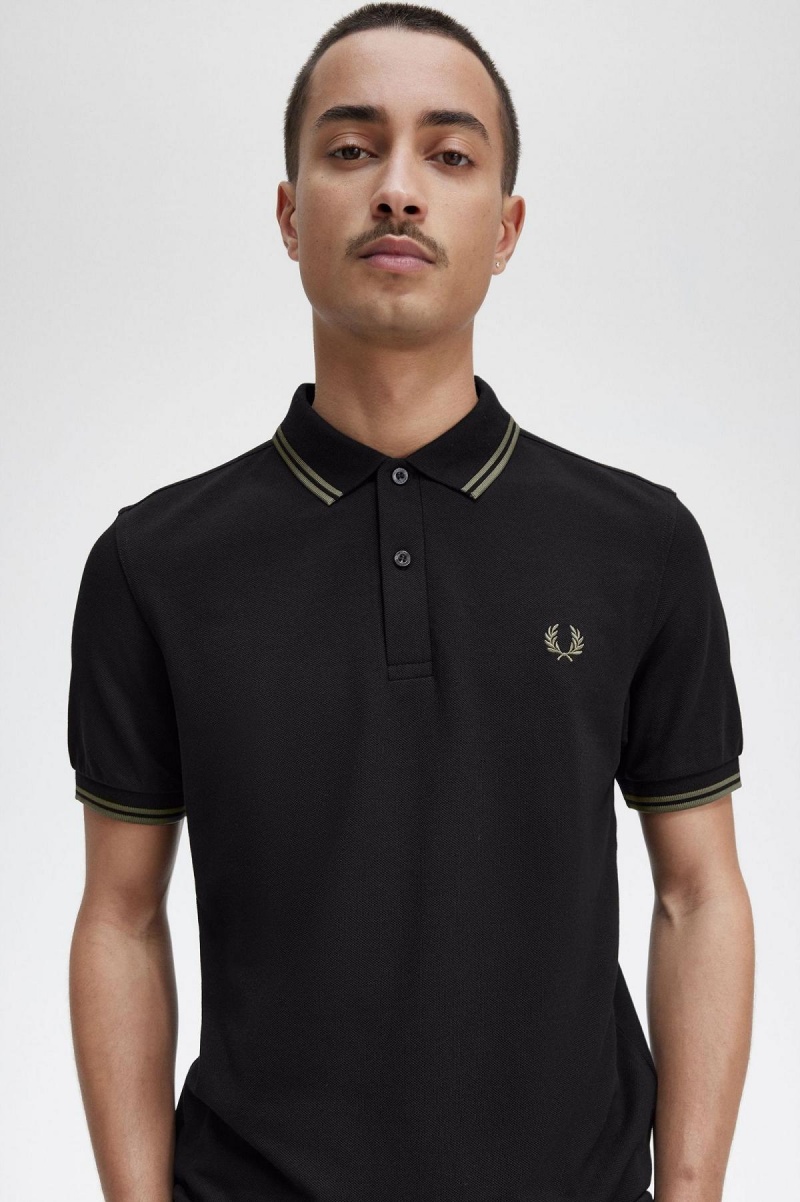 Black / Field Green / Field Green Fred Perry M3600 Men's Polo Shirts | SGXBR22962