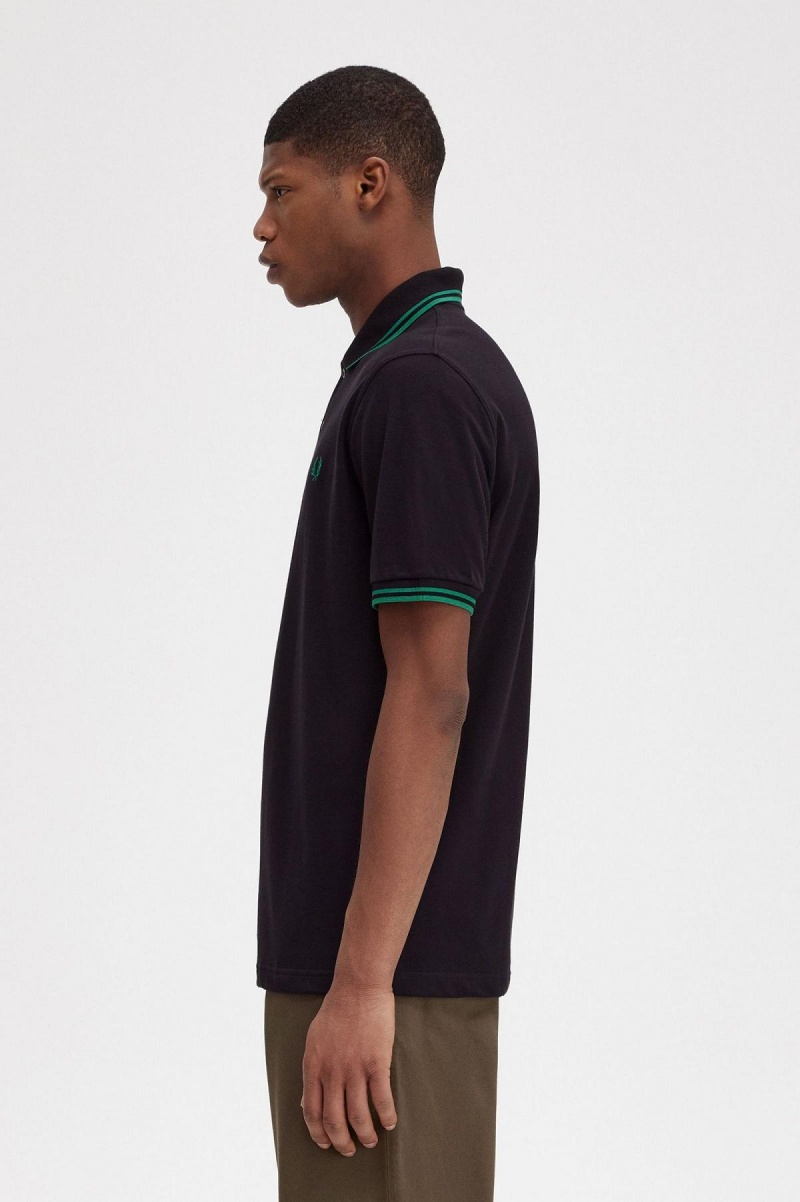 Black / Fred Perry Green / Fred Perry Green Fred Perry M12 Men's Polo Shirts | SGQCS74204