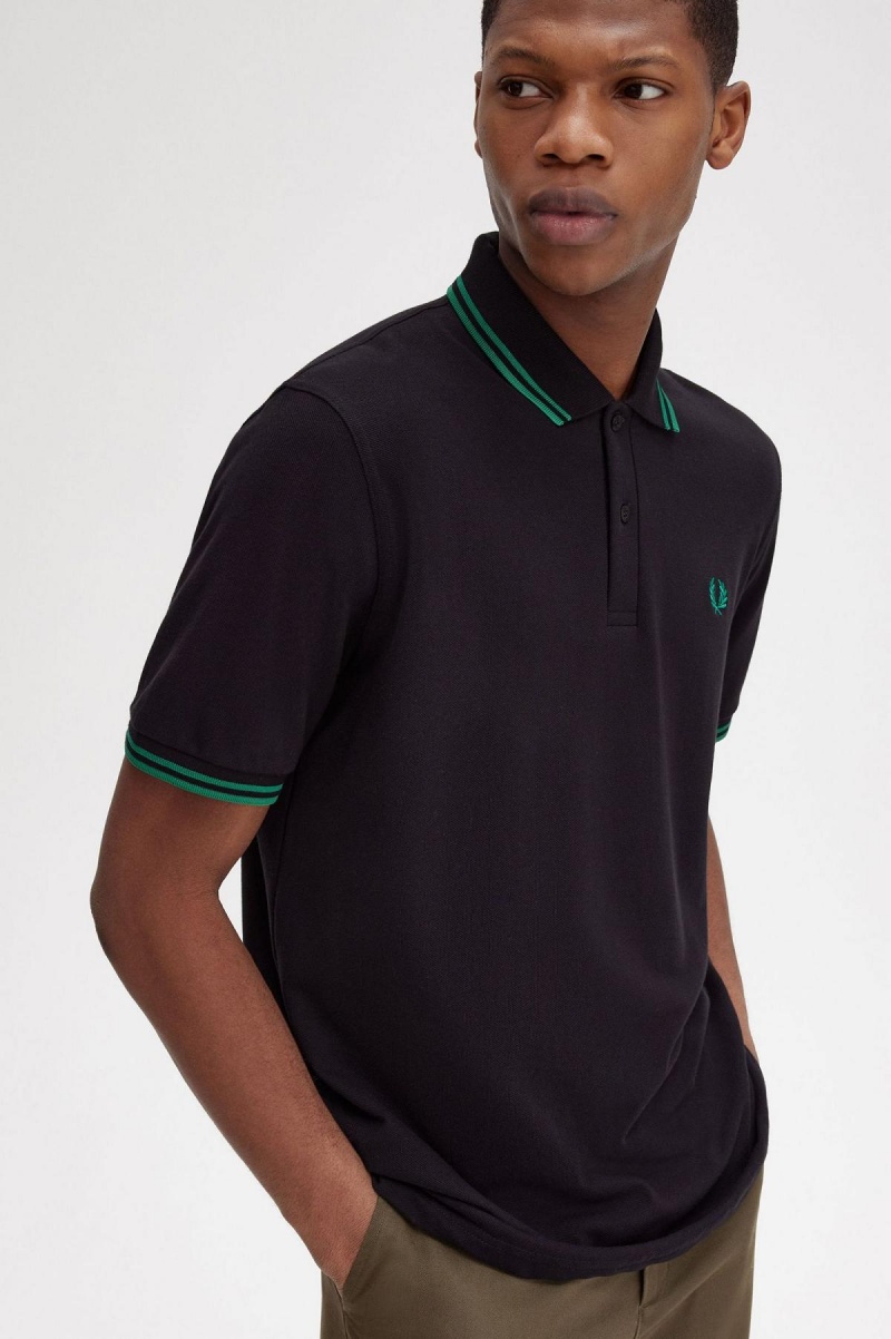 Black / Fred Perry Green / Fred Perry Green Fred Perry M12 Men's Polo Shirts | SGQCS74204