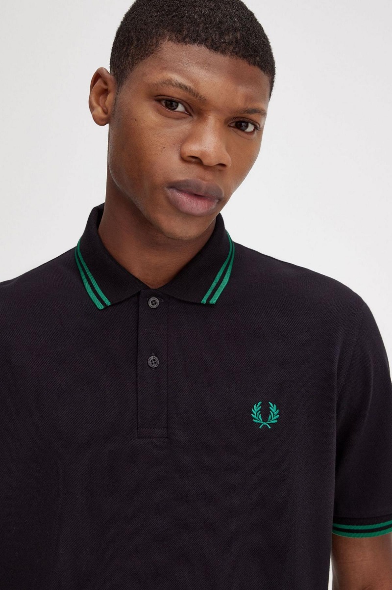 Black / Fred Perry Green / Fred Perry Green Fred Perry M12 Men's Polo Shirts | SGQCS74204