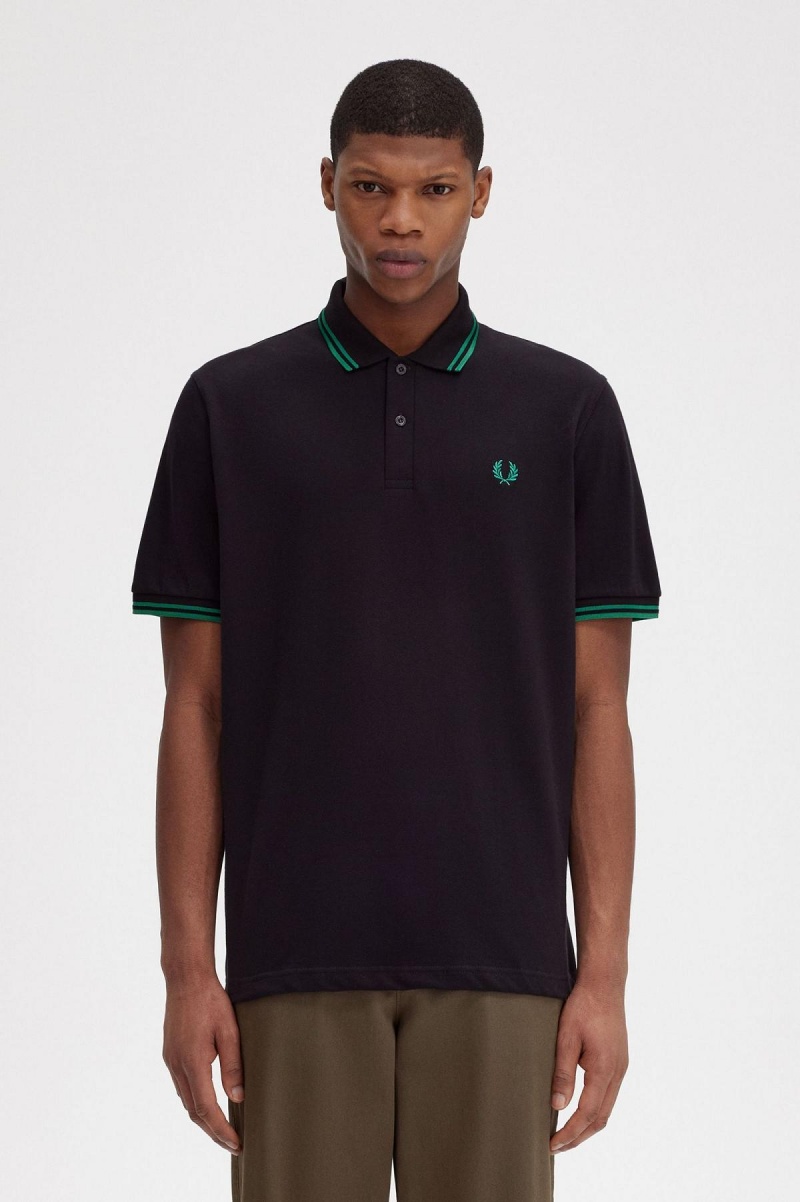 Black / Fred Perry Green / Fred Perry Green Fred Perry M12 Men\'s Polo Shirts | SGQCS74204