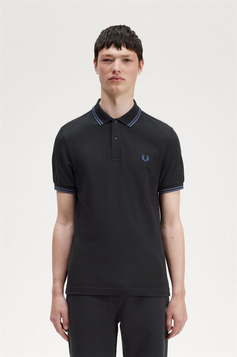 Black / Midnight Blue / Midnight Blue Fred Perry M3600 Men's Fred Perry Shirt | SGCIF88658