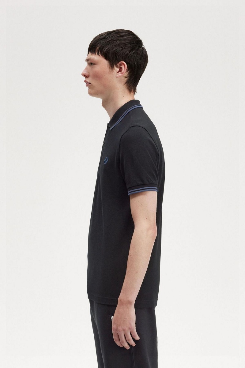 Black / Midnight Blue / Midnight Blue Fred Perry M3600 Men's Fred Perry Shirt | SGCIF88658