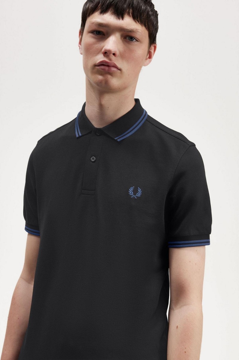 Black / Midnight Blue / Midnight Blue Fred Perry M3600 Men's Polo Shirts | BSGSO97145