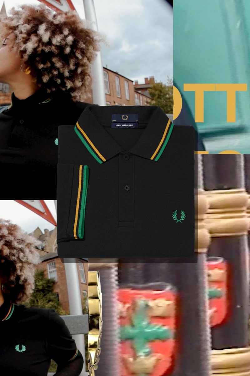 Black / Nottingham Gold / Forest Green Fred Perry M12 Men's Polo Shirts | SGZPD23246